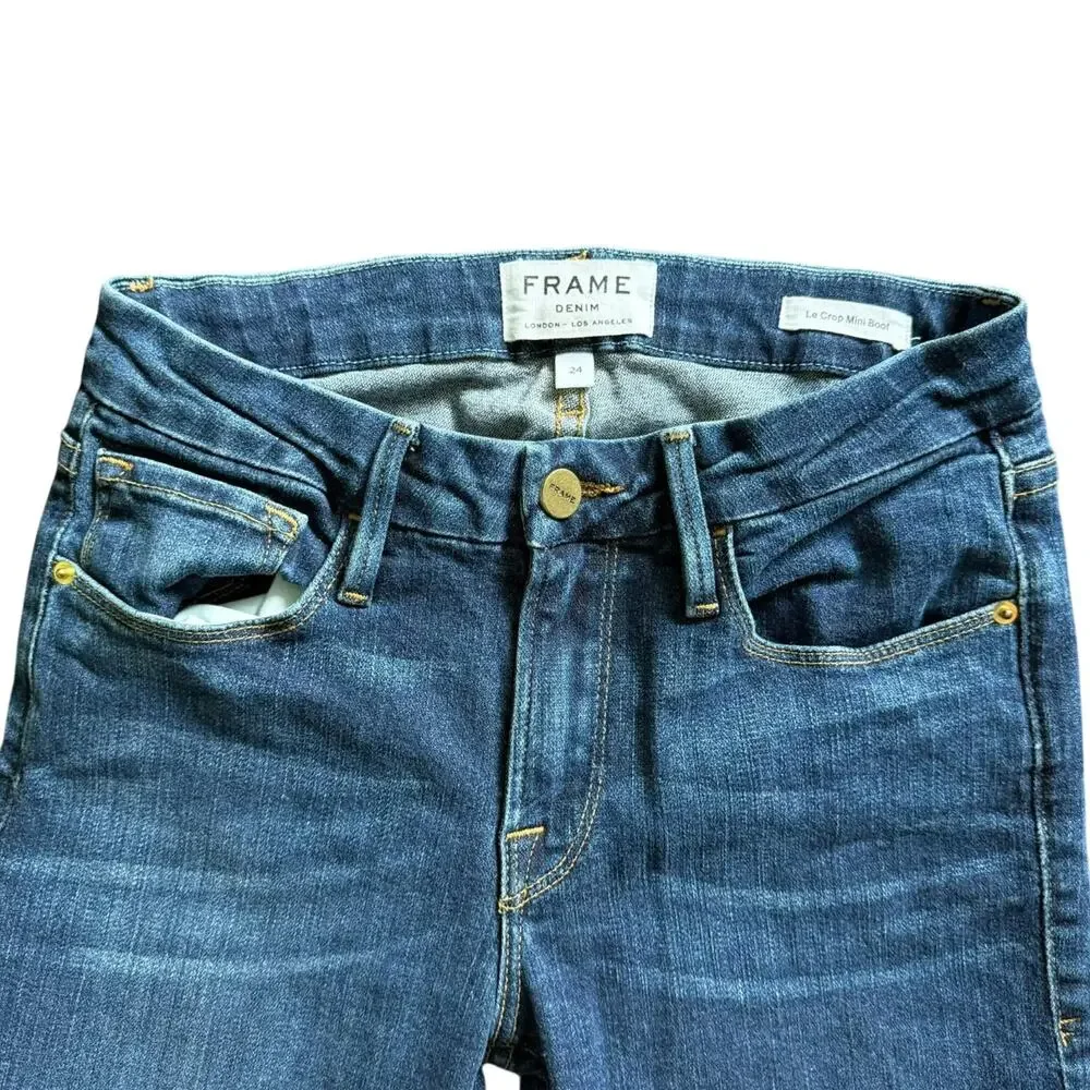 Frame Le Crop Mini Boot Jeans Sz 24 Blue Denim Mid-Rise Best Seller - Picture 5 of 6